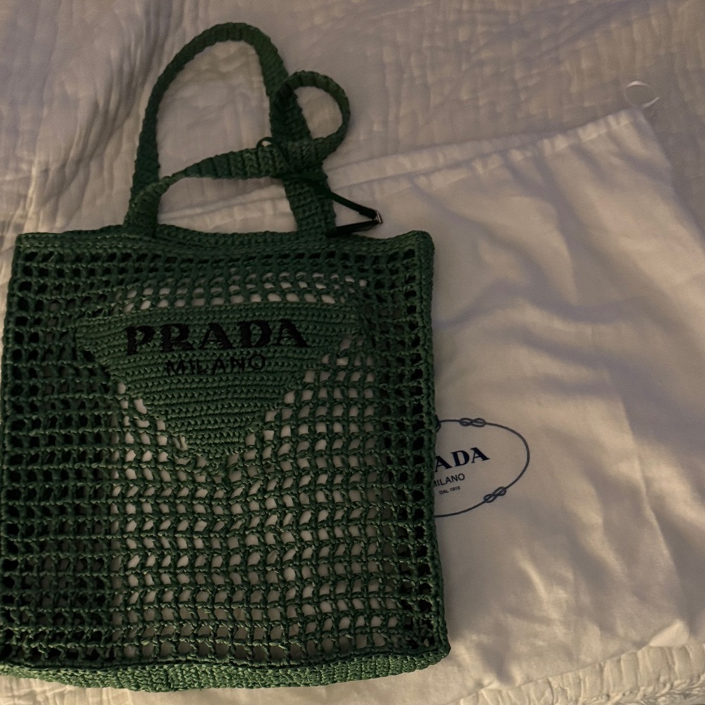 Prada Green Woven Raffia Tote limited edition color!